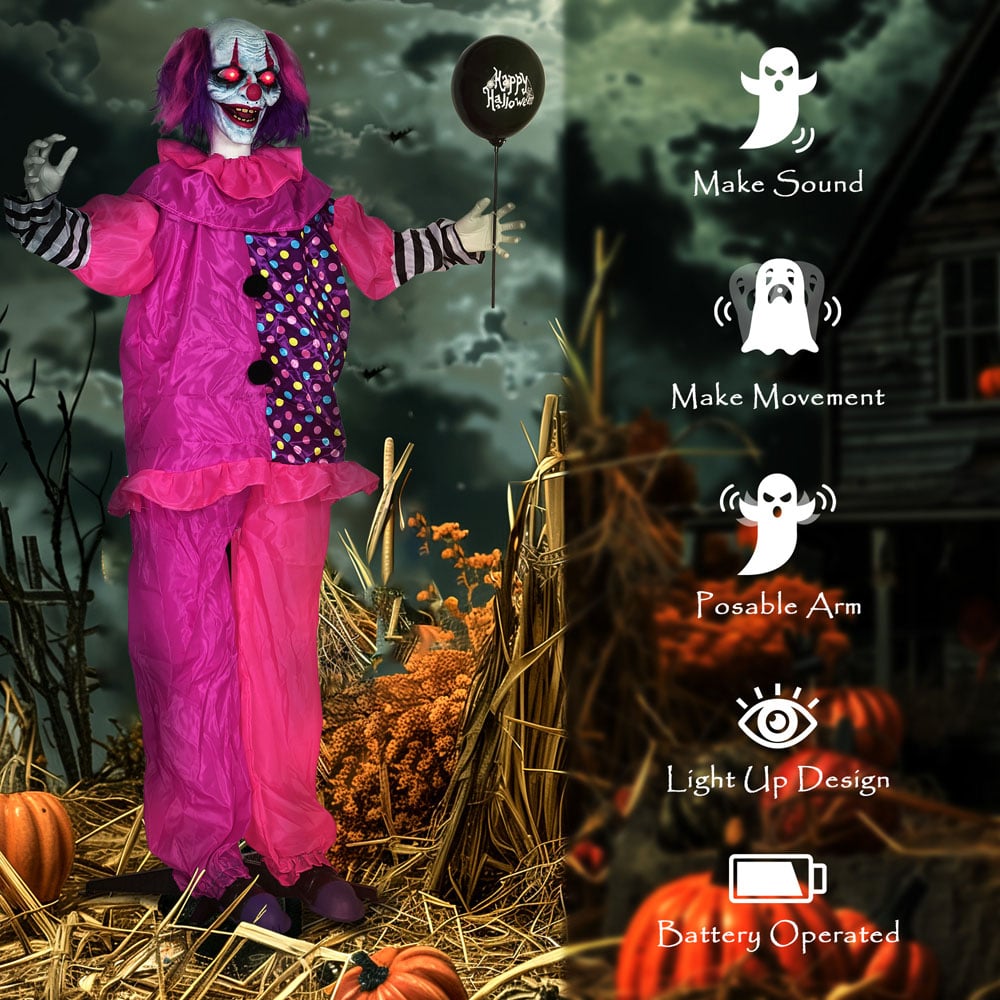 Outsunny Life Size Animated Clown with Light Up Eyes Halloween Decoration 5.7ft Image 6