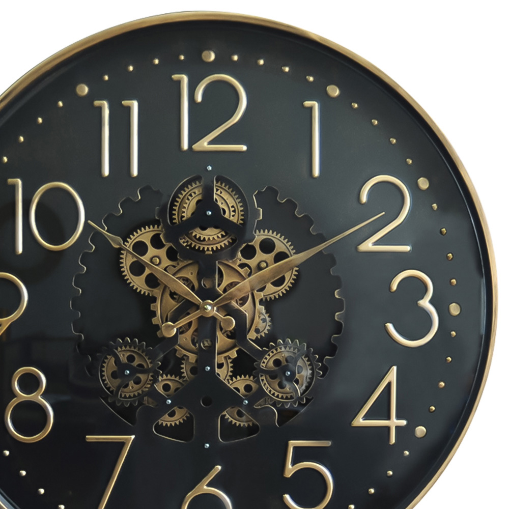 Acacia Home Black Round Gear Wall Clock 60cm Image 3