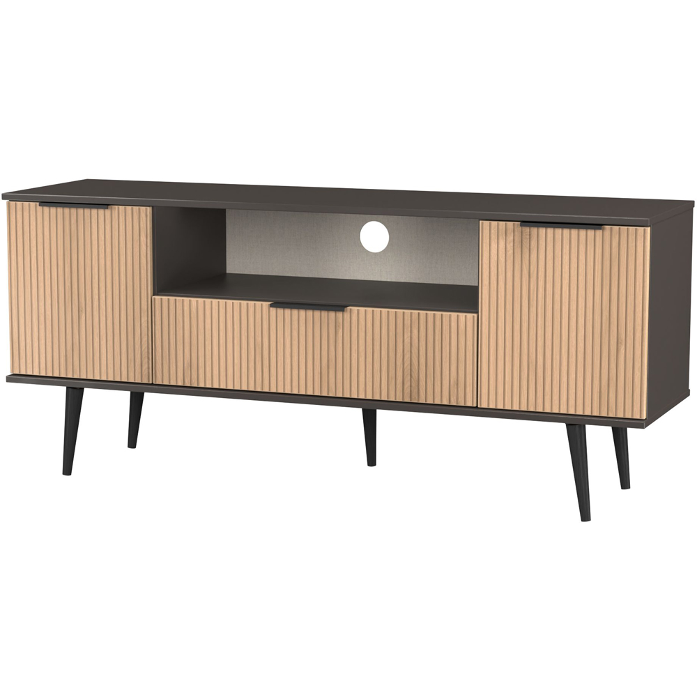 Crowndale Hong Kong 2 Door Single Drawer Slatt Effect and Graphite Wide TV Unit Ready Assembled Image 4