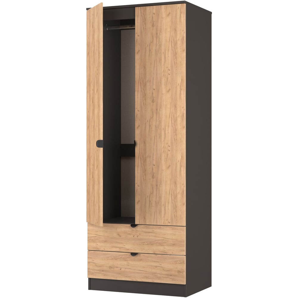 Crowndale Bora 2 Door 2 Drawer Gold Oak and Graphite Tall Double Wardrobe Image 5