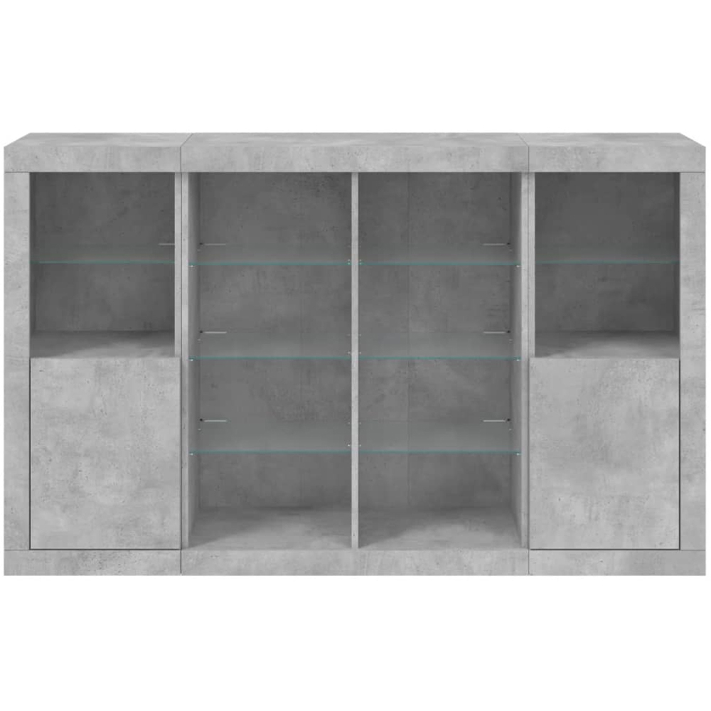 vidaXL 2 Door 12 Shelf Concrete Grey Wooden Sideboard with LED Lights 3 Piece Image 3