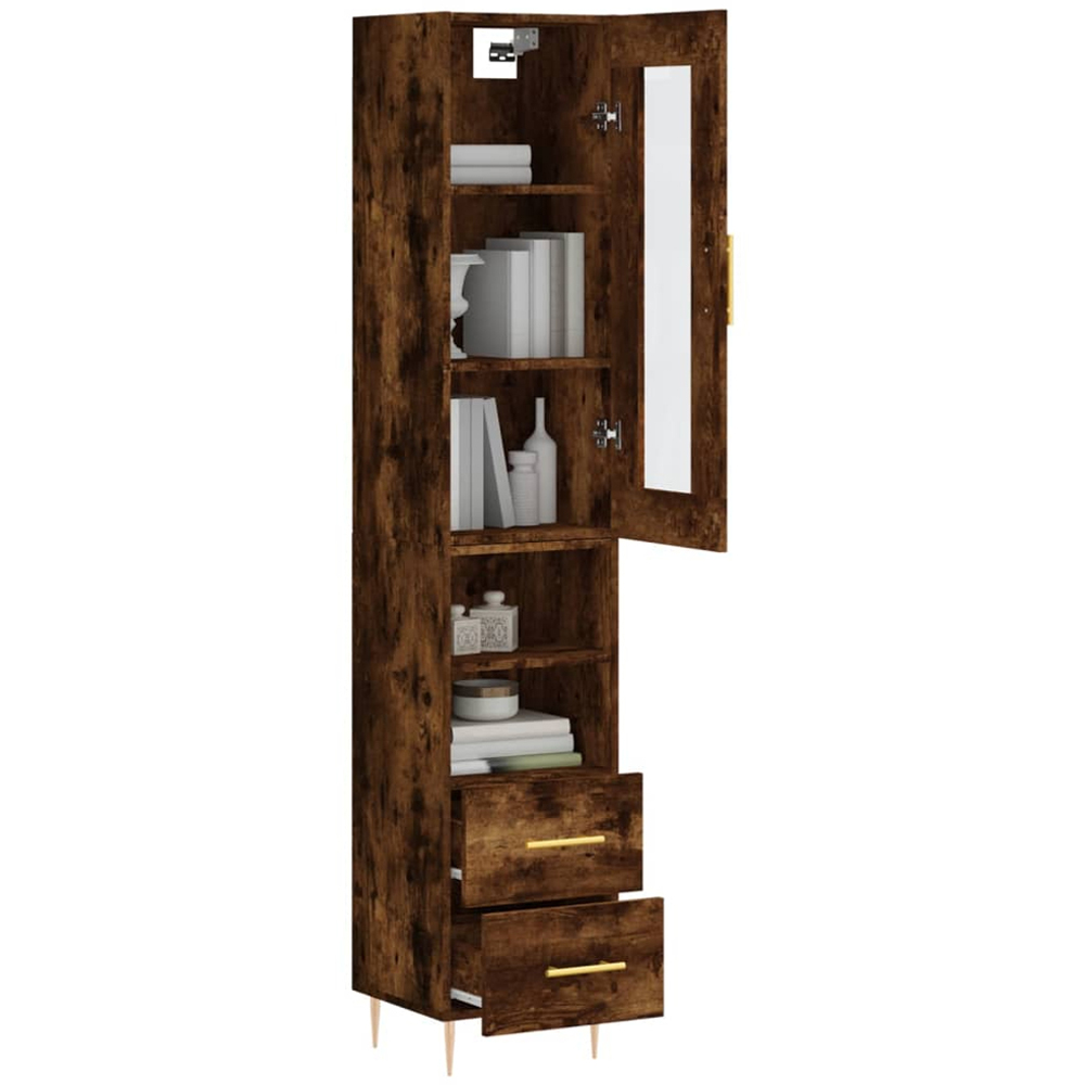 vidaXL Single Glass Door 2 Drawer 2 Shelf Smoked Oak Highboard Image 3