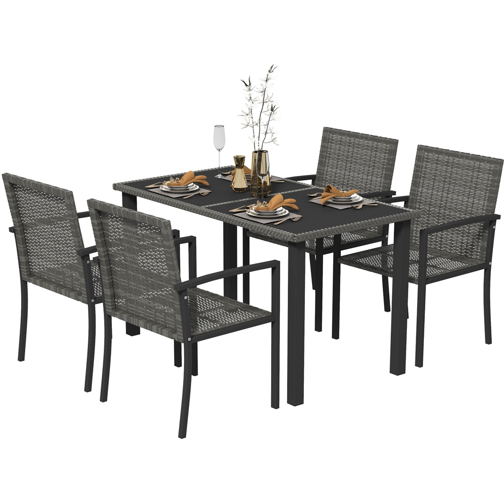 Outsunny Rattan 4 Seater Dining Set Grey Image 2