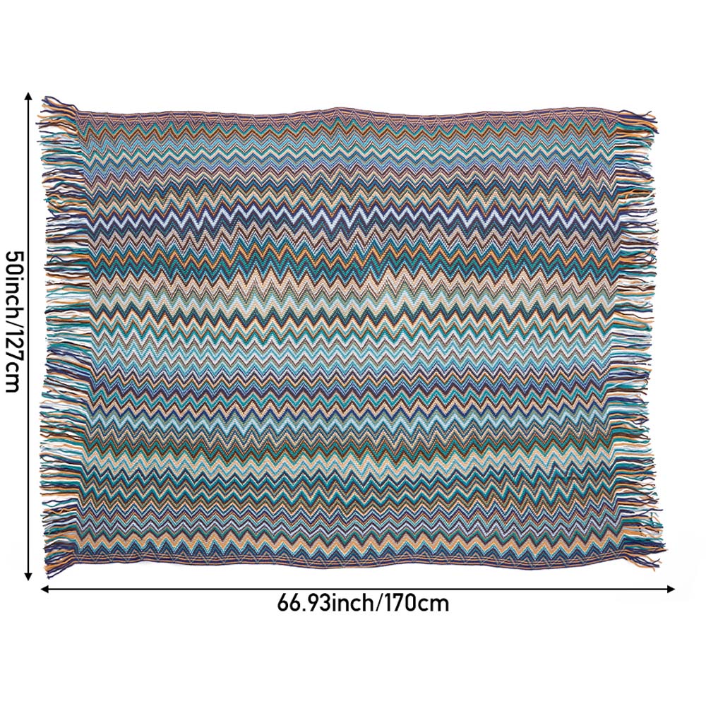 Living and Home Bohemian Blue Wave Sofa Throw Blanket with Tassels 170 x 127cm Image 8