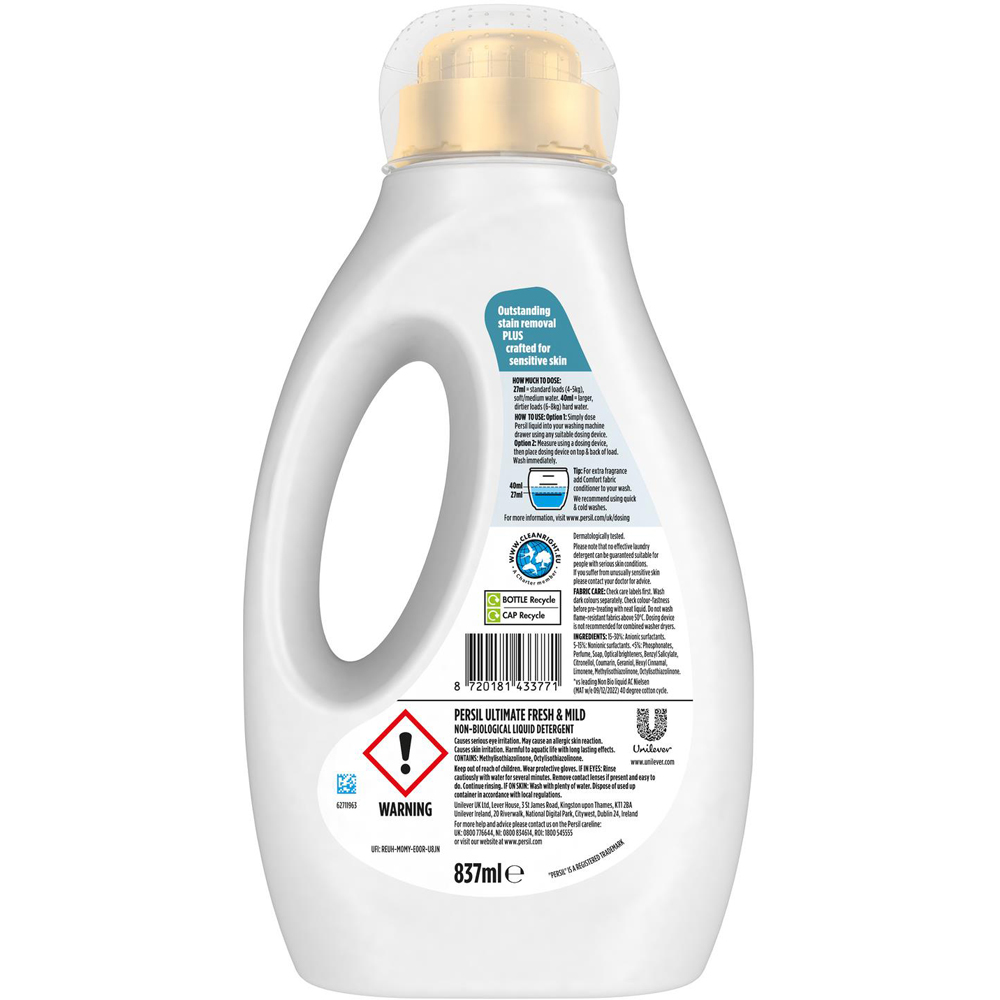 Persil Ultimate Fresh and Mild Liquid Detergent  31 Washes 837ml 4 Pack Image 3