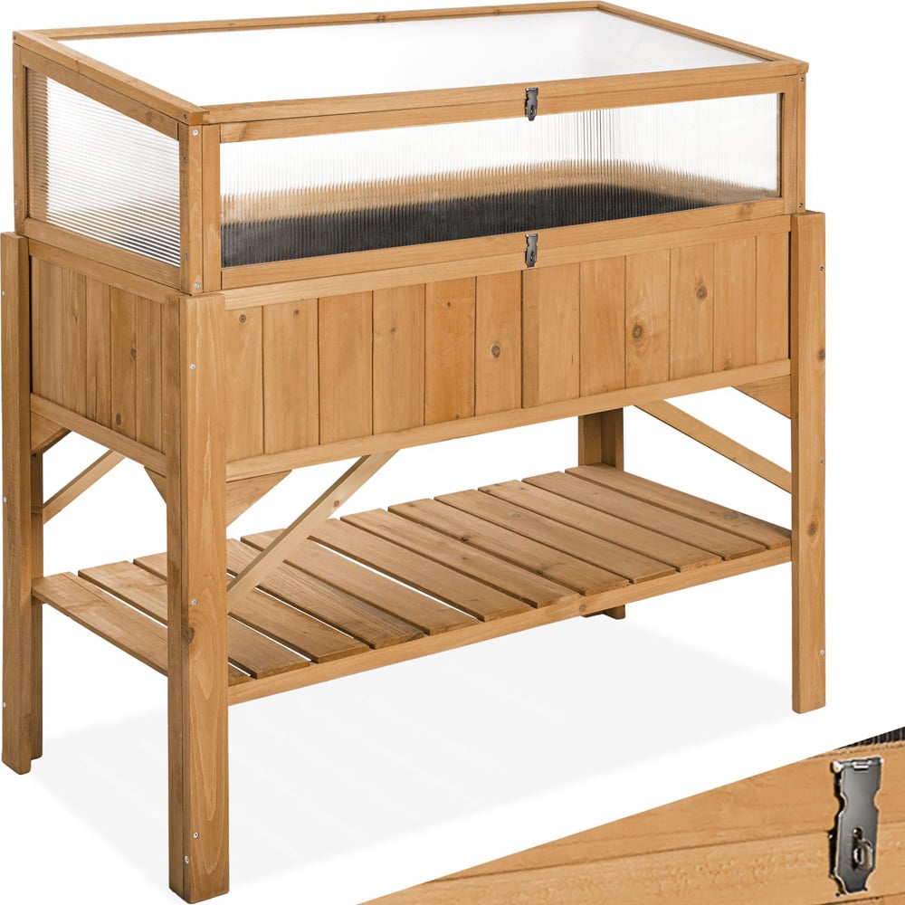 tectake 57 x 119cm Wooden Raised Garden Bed with Storage Shelf and Cold Frame Attachment Image 2