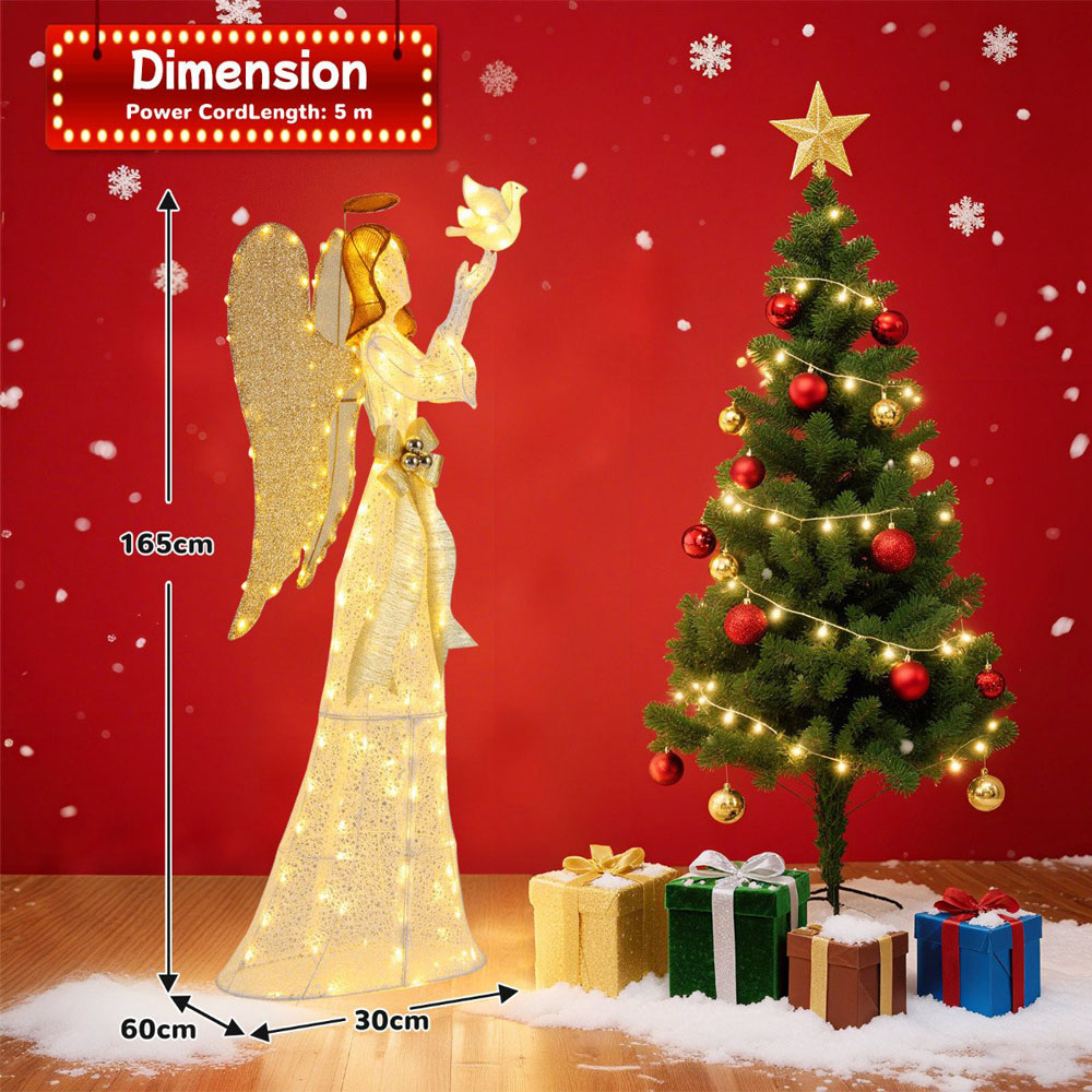 Costway 3D Lighted Angel with Pigeon and Golden Wings Christmas Decoration Image 7