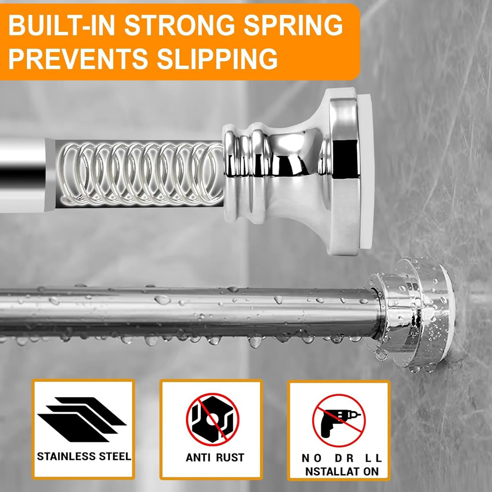 ATEK 125-220cm Adjustable Chrome Telescopic Shower Curtain Rail Image 4