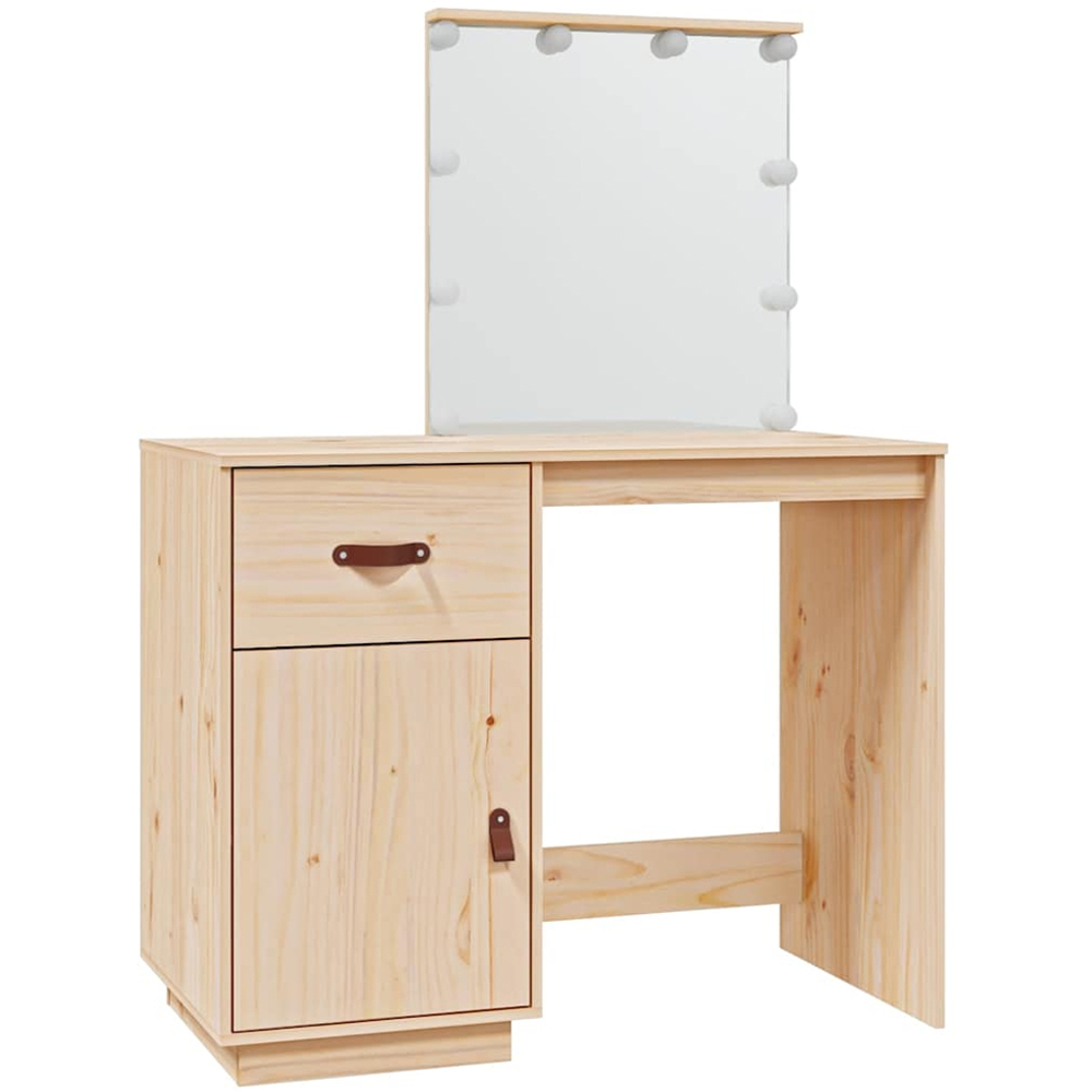 vidaXL Single Door Single Drawer Solid Wood Pine Dressing Table with LED Lights Image 2