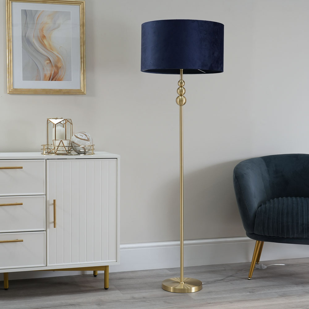 ValueLights Marissa Reni Navy Blue Velvet Shade and Gold Ball LED Floor Lamp Image 5
