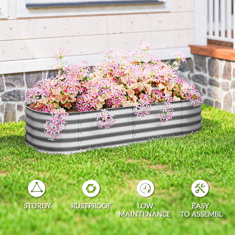 Outsunny Silver Galvanised Raised Garden Bed with Safety Edging 30 x 150 x 62cm Image 7