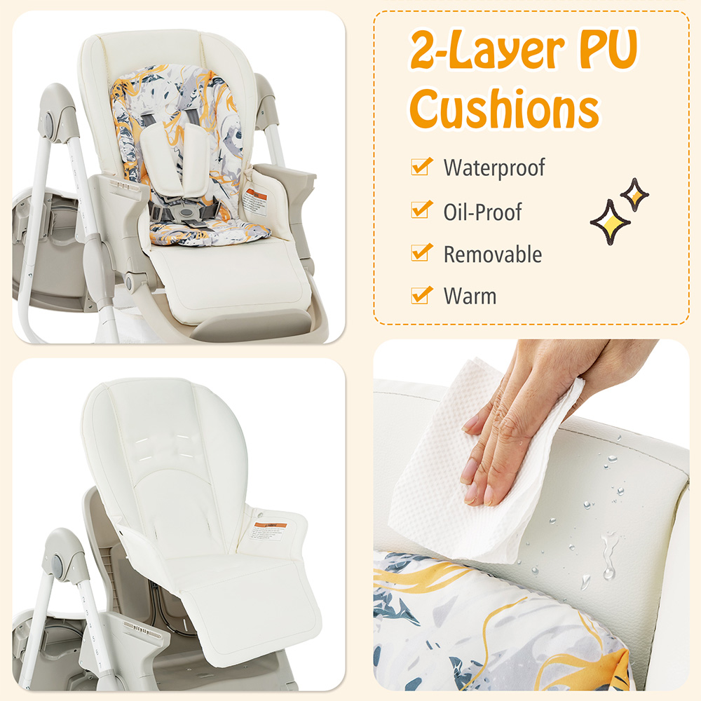 Costway White Folding Baby Highchair with Wheel Image 5