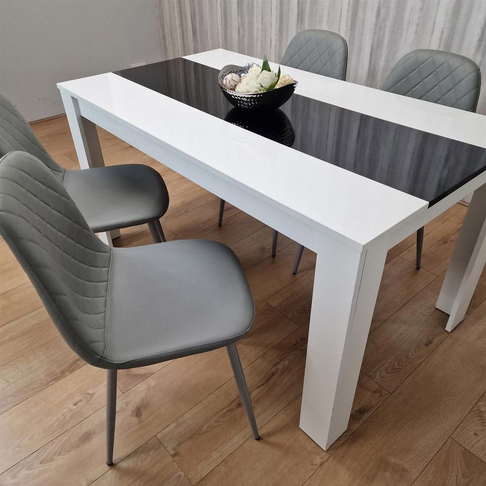 Portland Leather and Wood 4 Seater Dining Set White Black and Grey Image 6