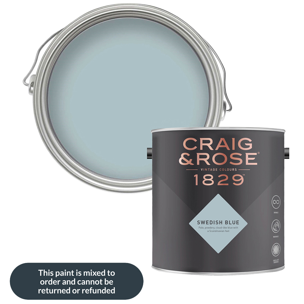 Craig & Rose Walls and Ceilings Swedish Blue Chalky Emulsion Paint 5L Image 1