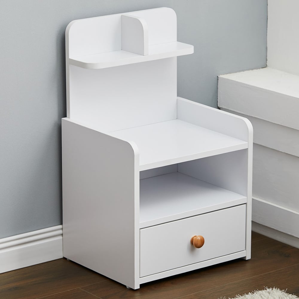 Living and Home Single Drawer 4 Shelf White Bedside Table Image 1