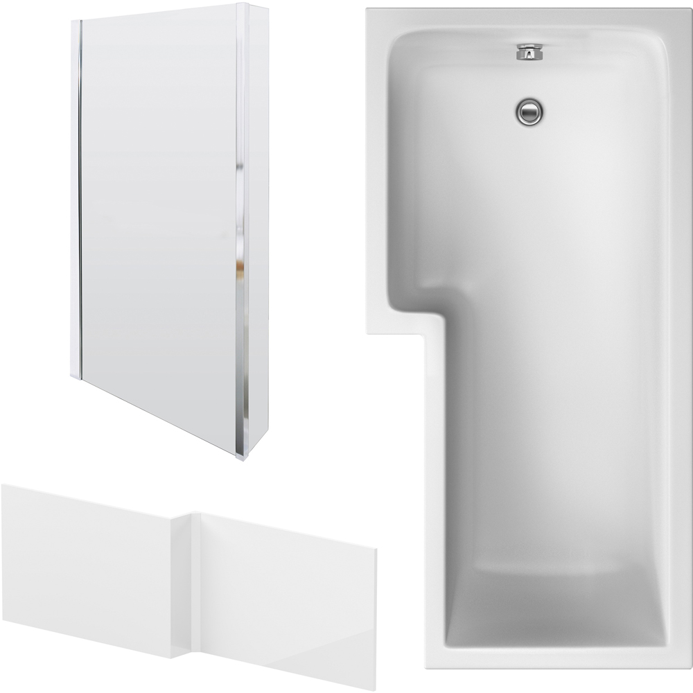 nuie 1700mm Left Hand Square Bath with Panel and Chrome Screen Image 1
