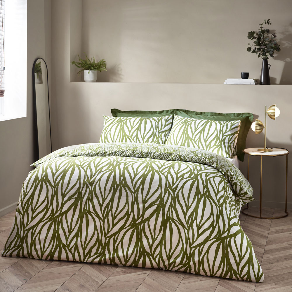 Hoem Frond Super King Olive Abstract Floral Duvet Set Image 1