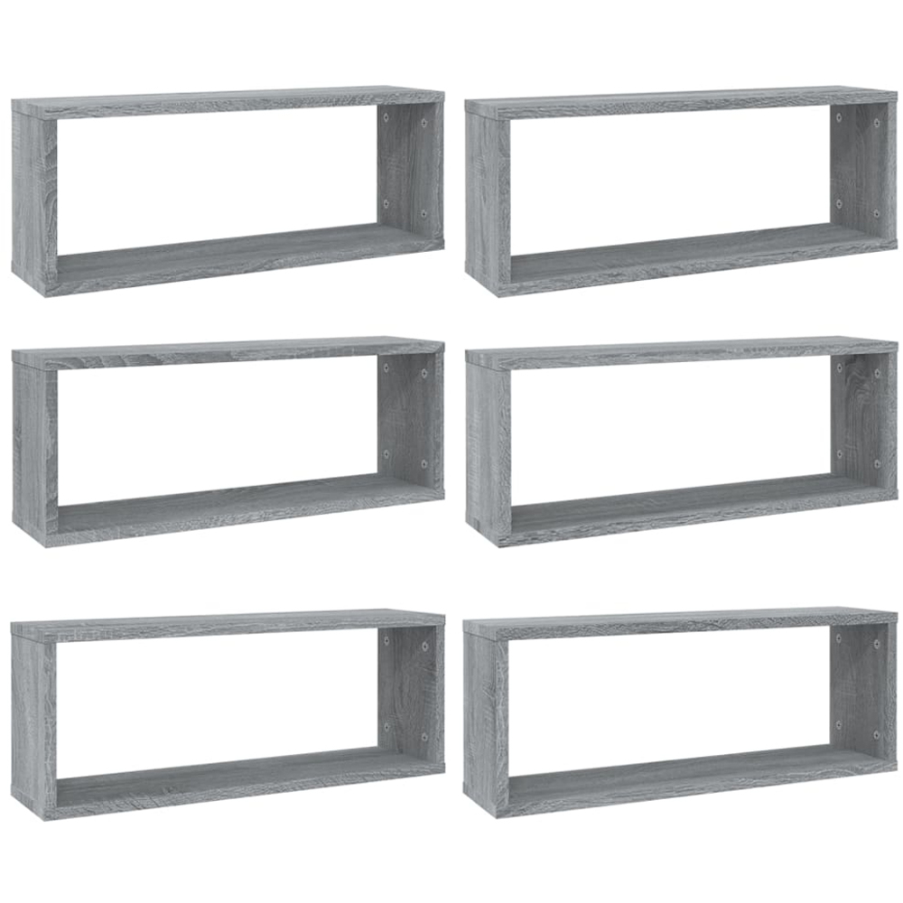 vidaXL 60cm Grey Sonoma Cube Wall Shelf Set of 6 Image 3