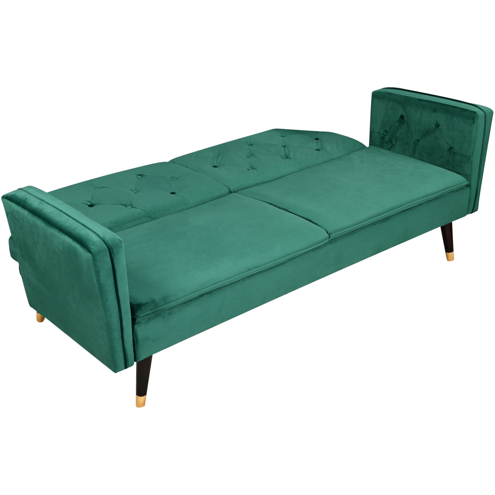 Comfy Living 3 Seater Green and Gold Plush Velvet Tufted Sofa Bed Image 2