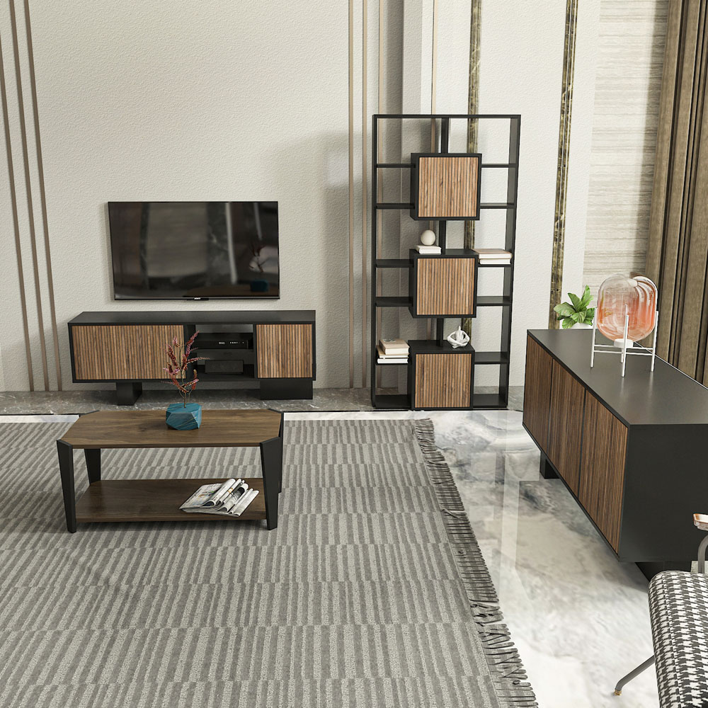 Decorotika Monaco Single Shelf Walnut Black Coffee Table Image 4