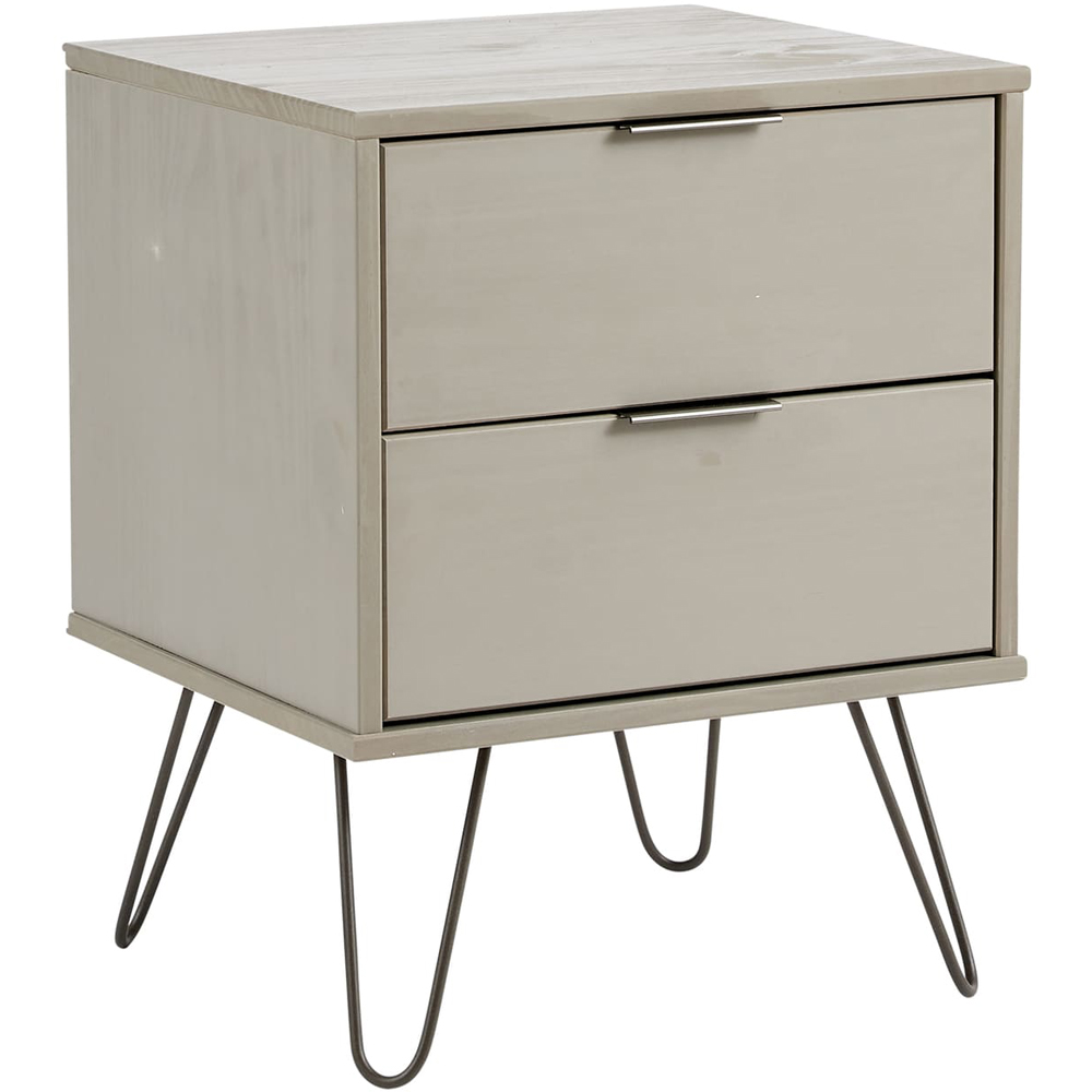 Home Source Acadia 2 Drawer Grey Bedside Table with Metal Hairpin Legs Image 2
