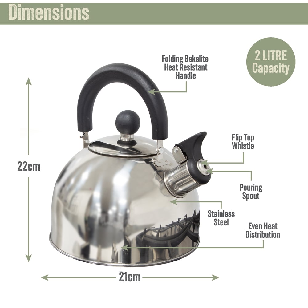 Milestone Camping Stainless Steel Whistling Kettle 2L Image 9