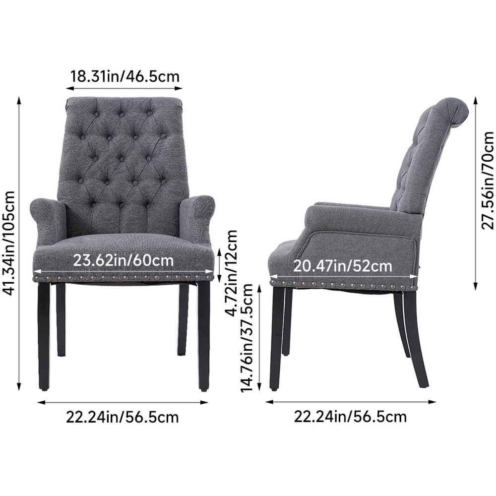 Living and Home Grey Vintage Nailhead Tufted Dining Chair Image 9