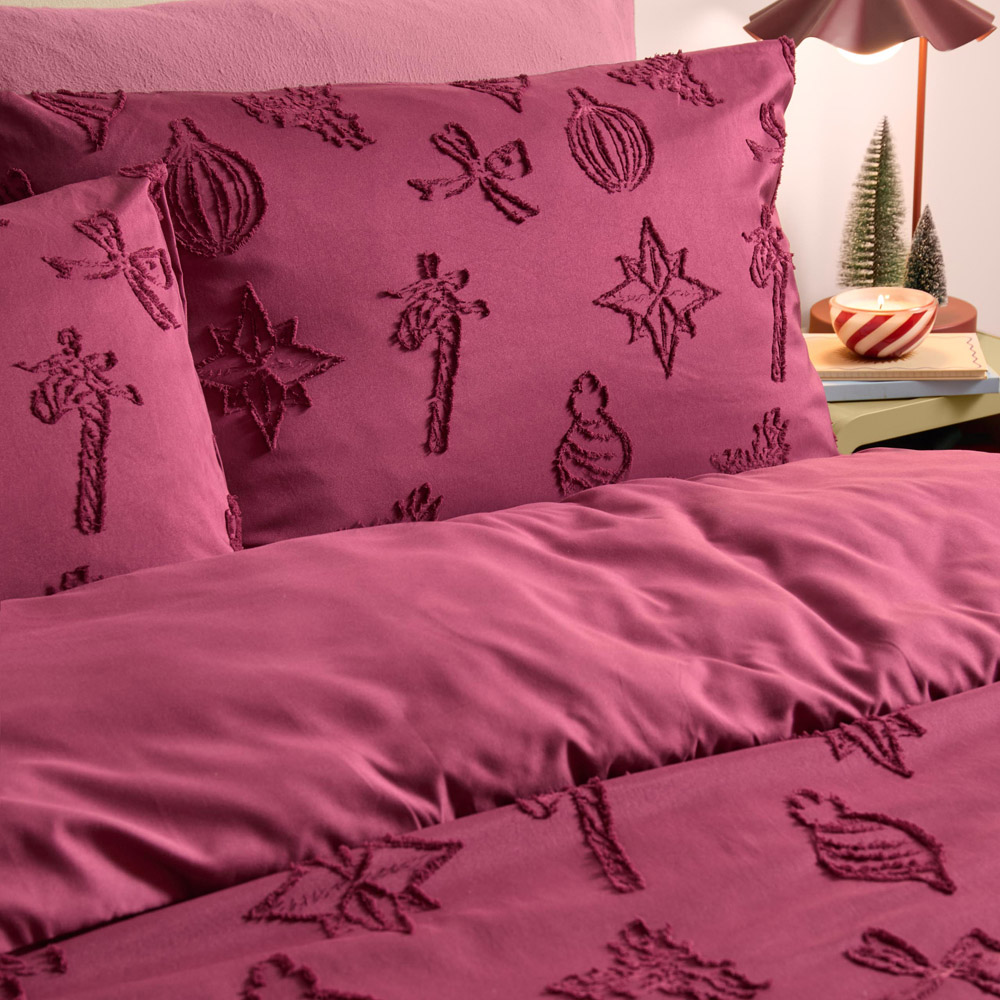 Duvet Day Single Berry Christmas Soft Tufted Duvet Cover Set Image 2