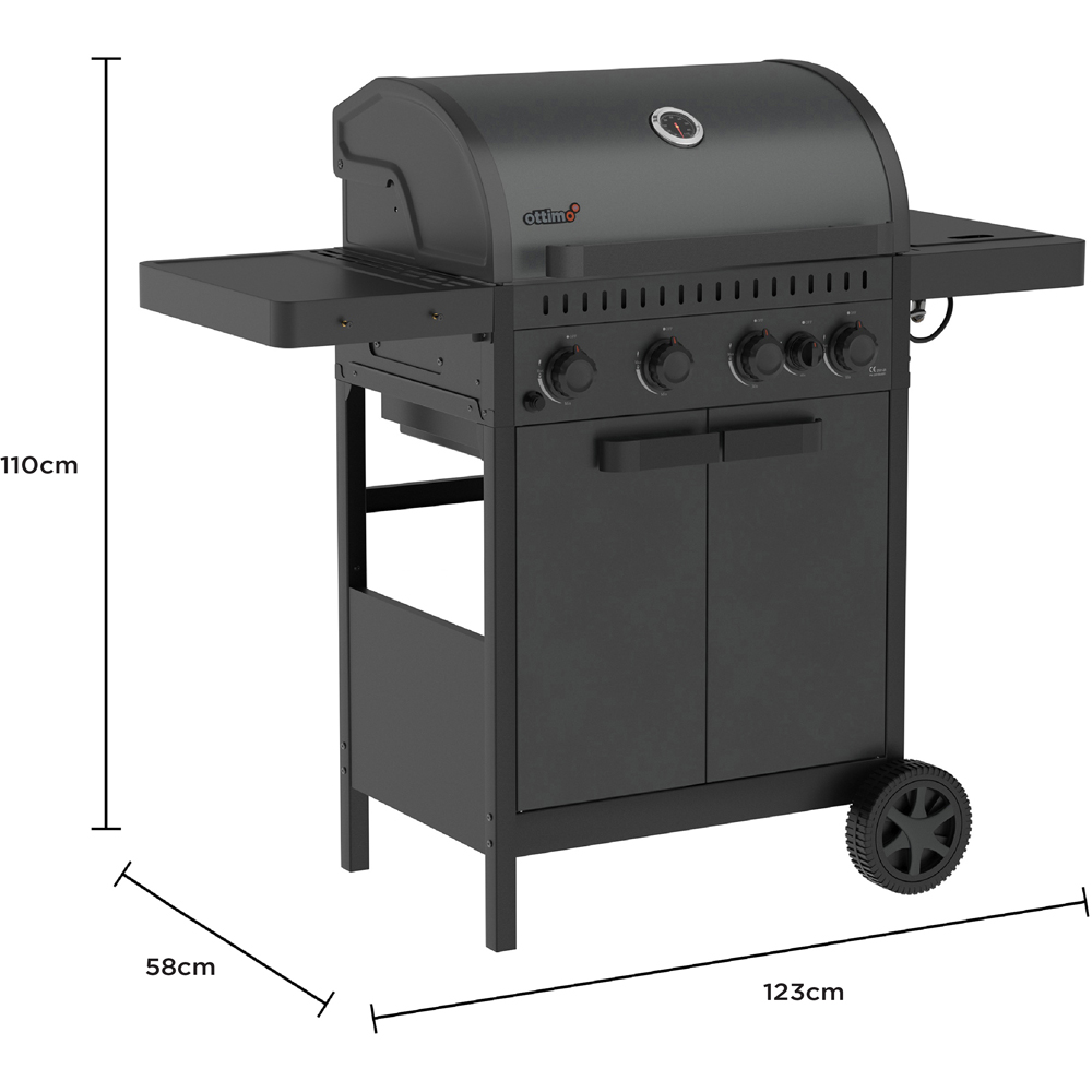 Ottimo 350 4 Burner Matt Grey and Black Gas BBQ with Side Burner Image 9