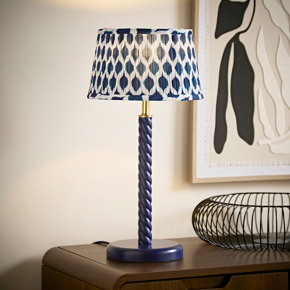 ValueLights Amara Blue Ikat Pleated Shade Navy Twist Table Lamp with Bulb Image 2