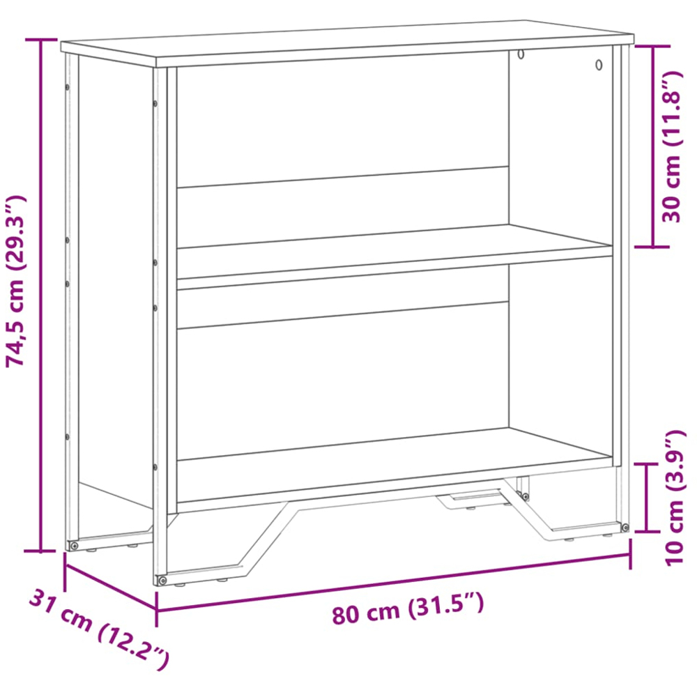 vidaXL 2 Shelf Grey Sonoma Bookcase Image 9