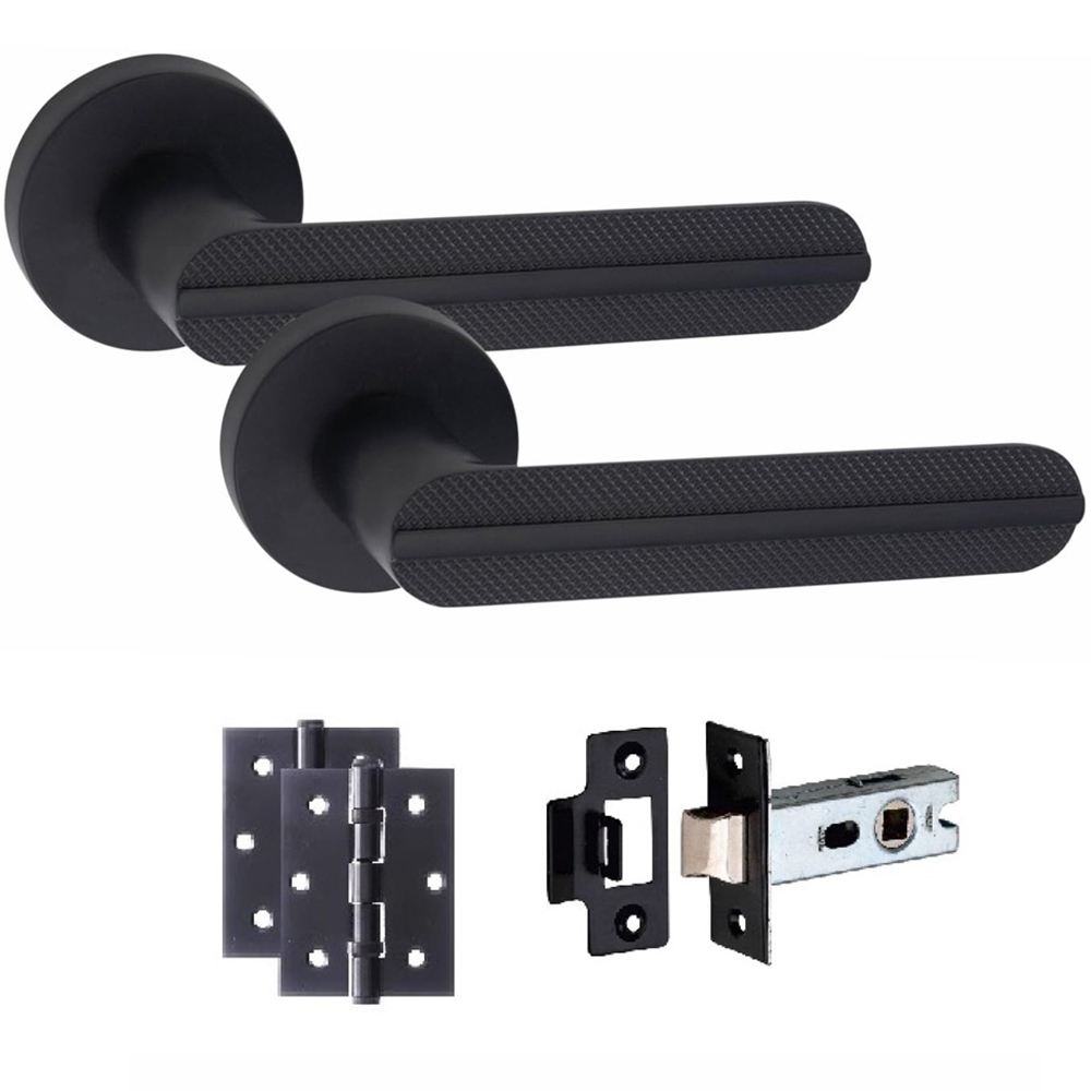 Golden Grace Matt Black Modern Lima Door Handle Set 6 Pack Image 2