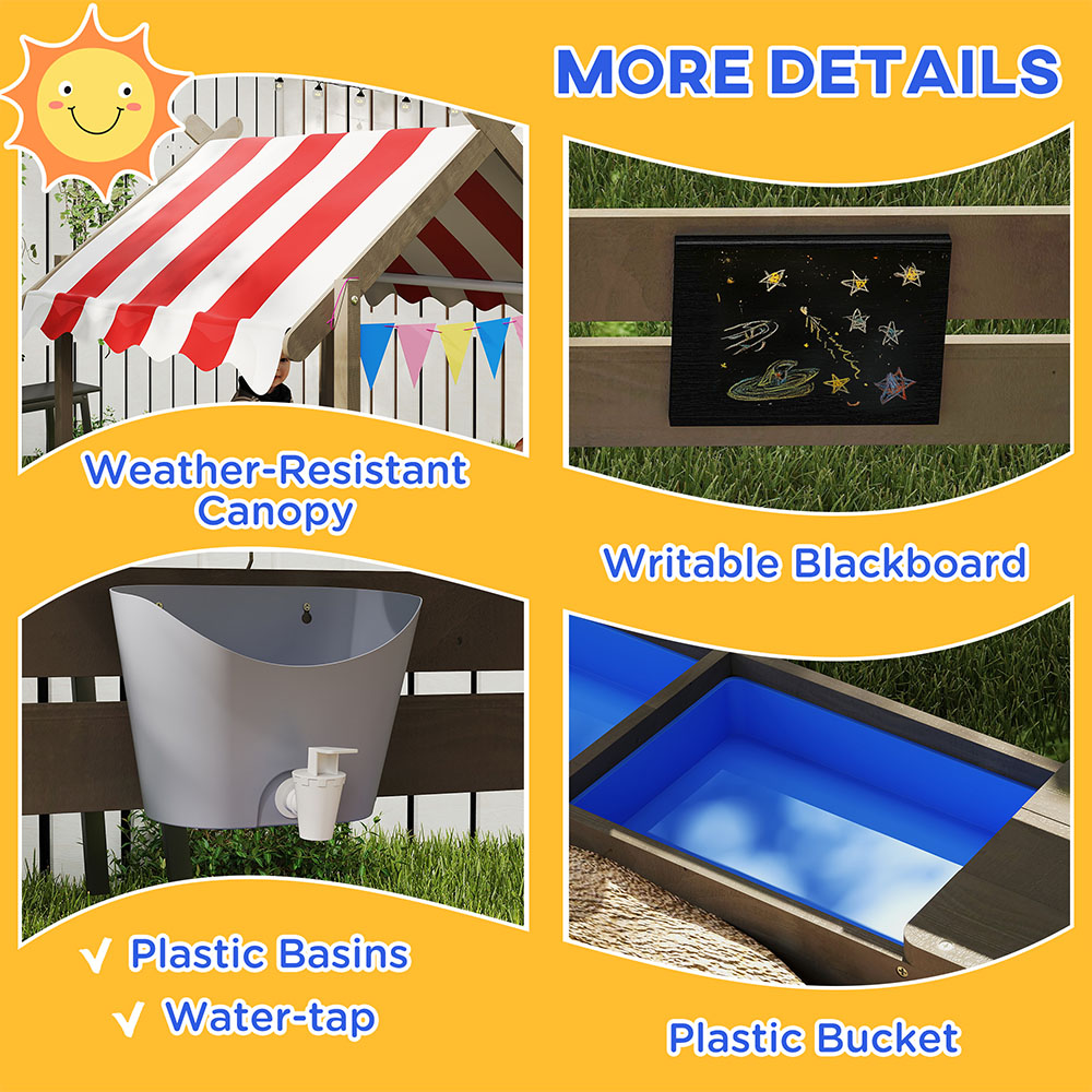 Outsunny Kids Grey Sand Pit with Canopy and Accessories Image 8