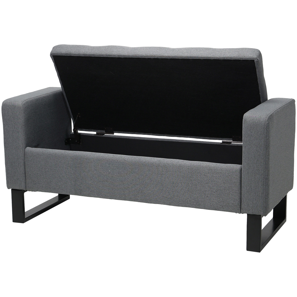 Living and Home 2 Seater Grey Linen Upholstered Storage Bench with Cushion Image 3