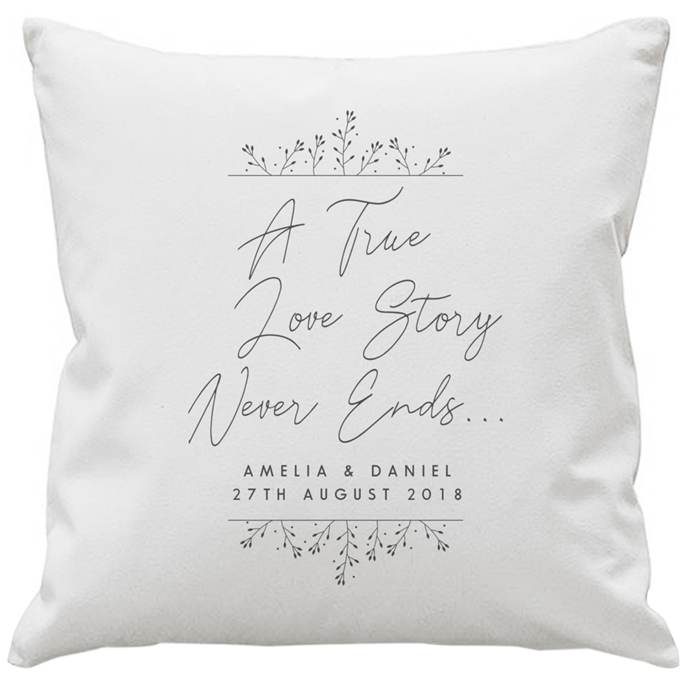 Personalised Memento Personalised True Love Story White Cushion 40 x 40cm Image 1