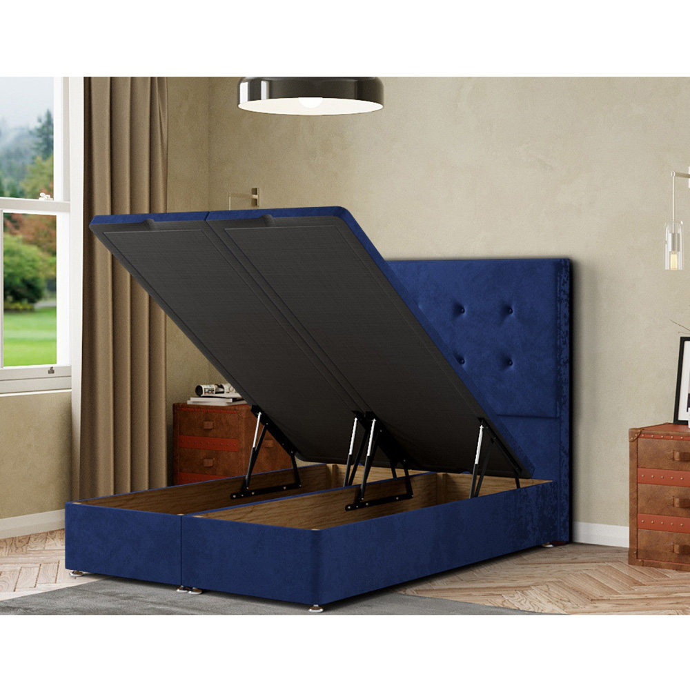 Eleganza Darlington Double Navy Plush Ottoman Bed with Floor Standing Headboard Image 2