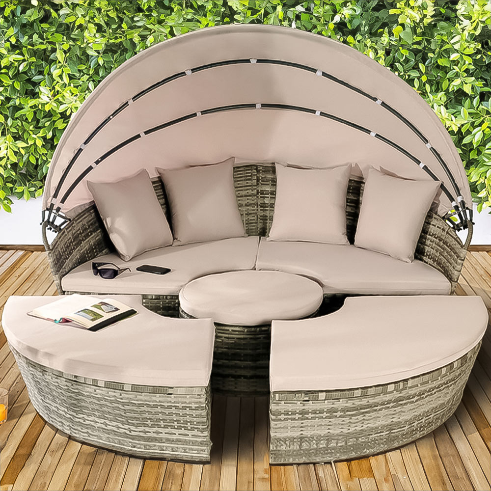 Brooklyn Luxury 8 Seater Grey Rattan Sun Lounger Sofa Set with Canopy and Cover 180cm Image 1