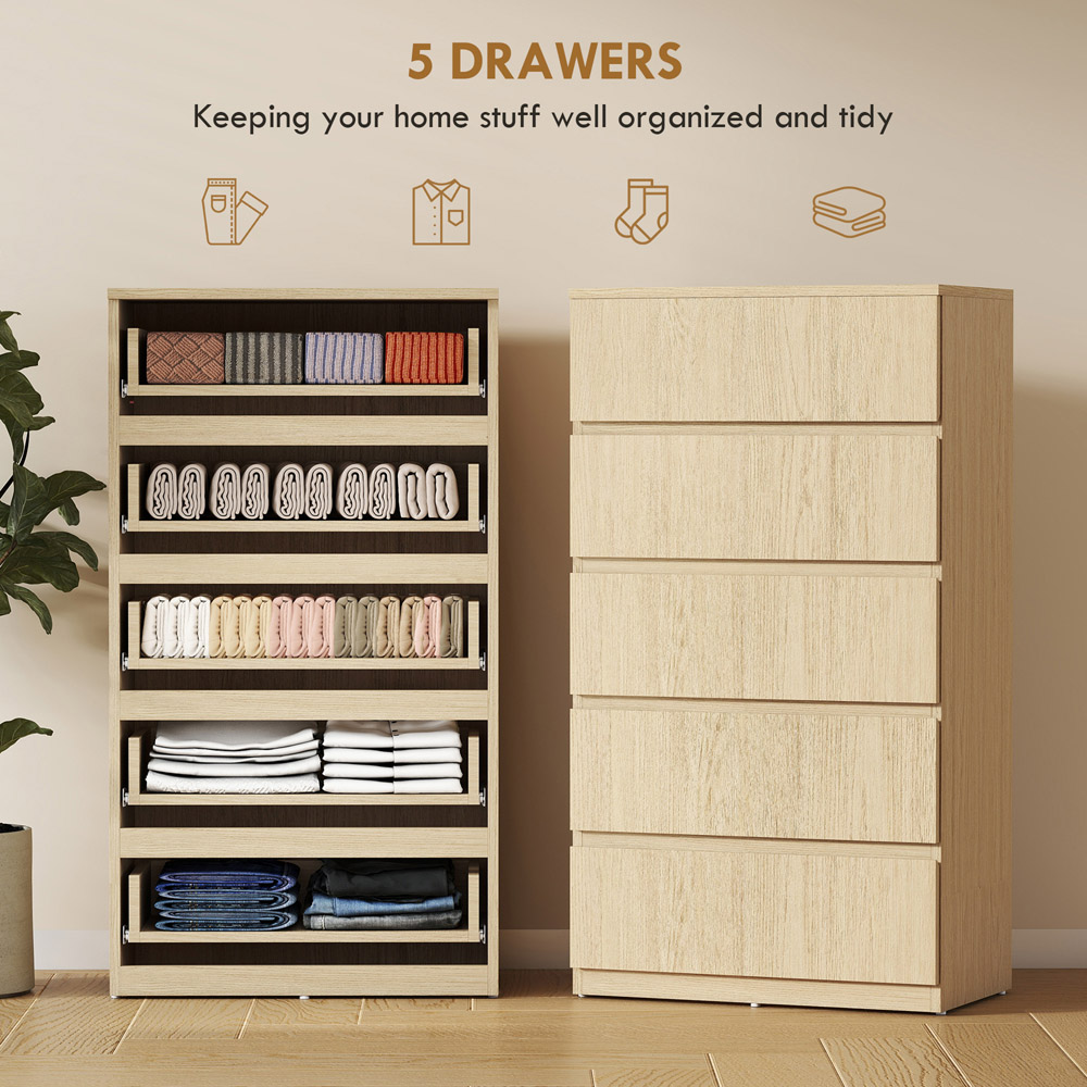 Portland 5 Drawer Natural Chest of Drawers Image 7