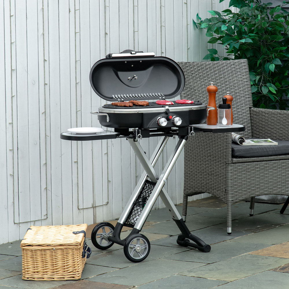 Outsunny Black 2 Burner Foldable Gas BBQ Grill with Regulator and Hose Image 2