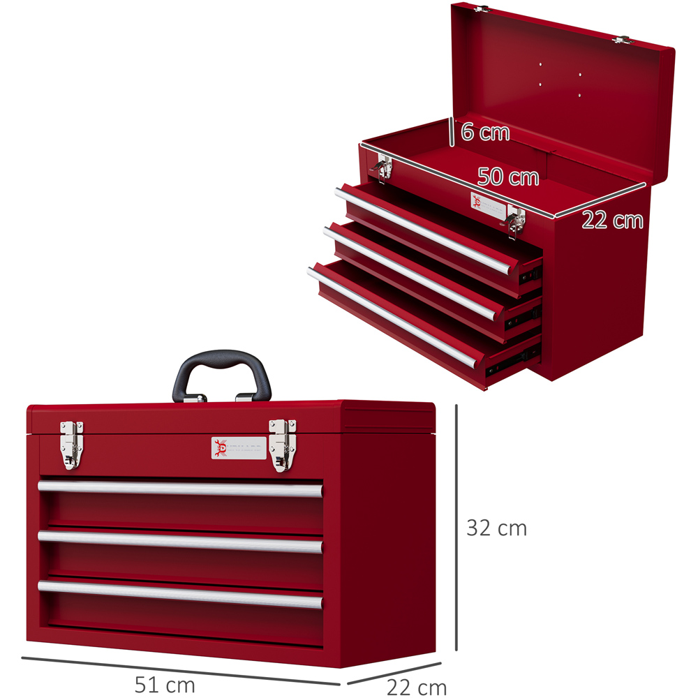 Durhand 3 Drawer Red Lockable Metal Tool Chest Image 7