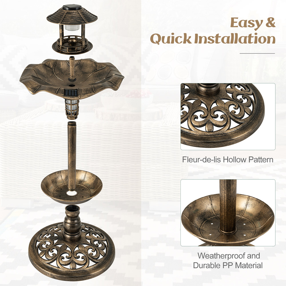 Costway Antique Birdbath and Feeder with 2 Solar Lamp Image 5