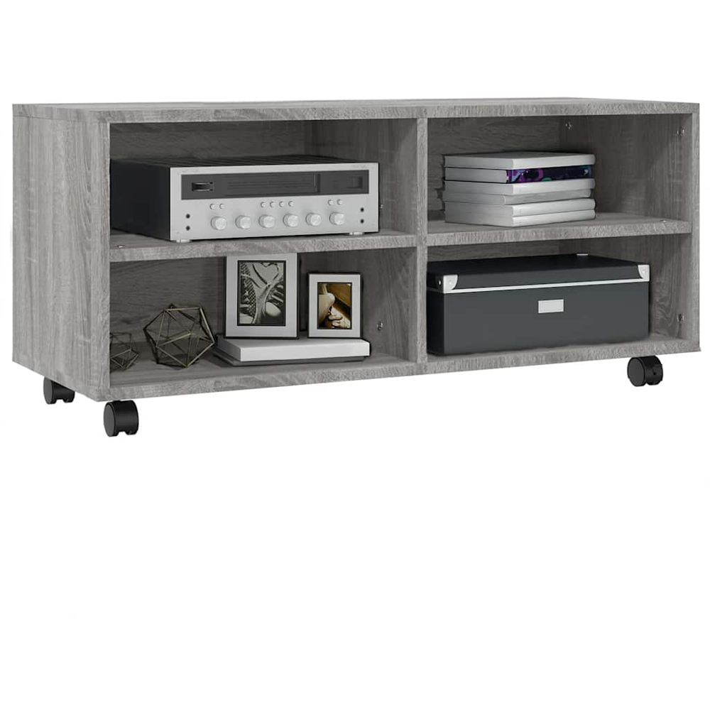 vidaXL 4 Shelf Grey Sonoma Rolling TV Cabinet Image 3