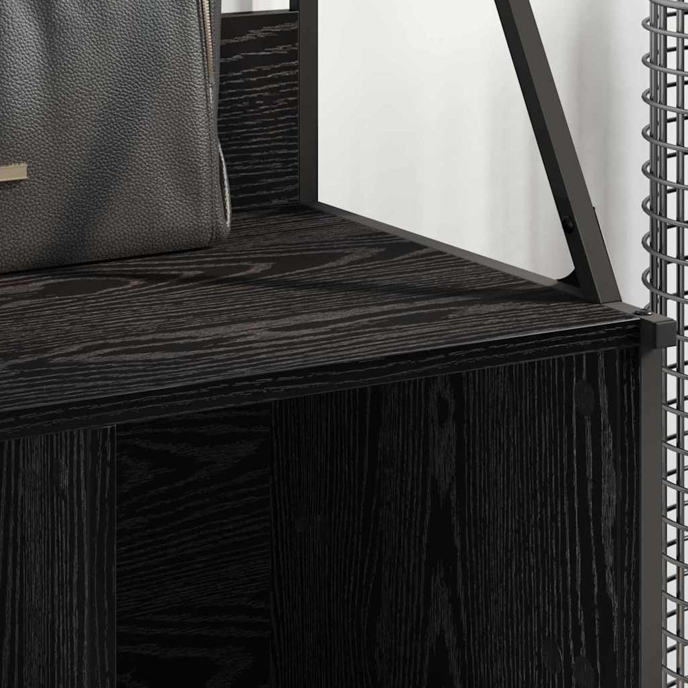 vidaXL 2 Shelf Black Oak Clothes Rack with Hanging Hooks Image 4