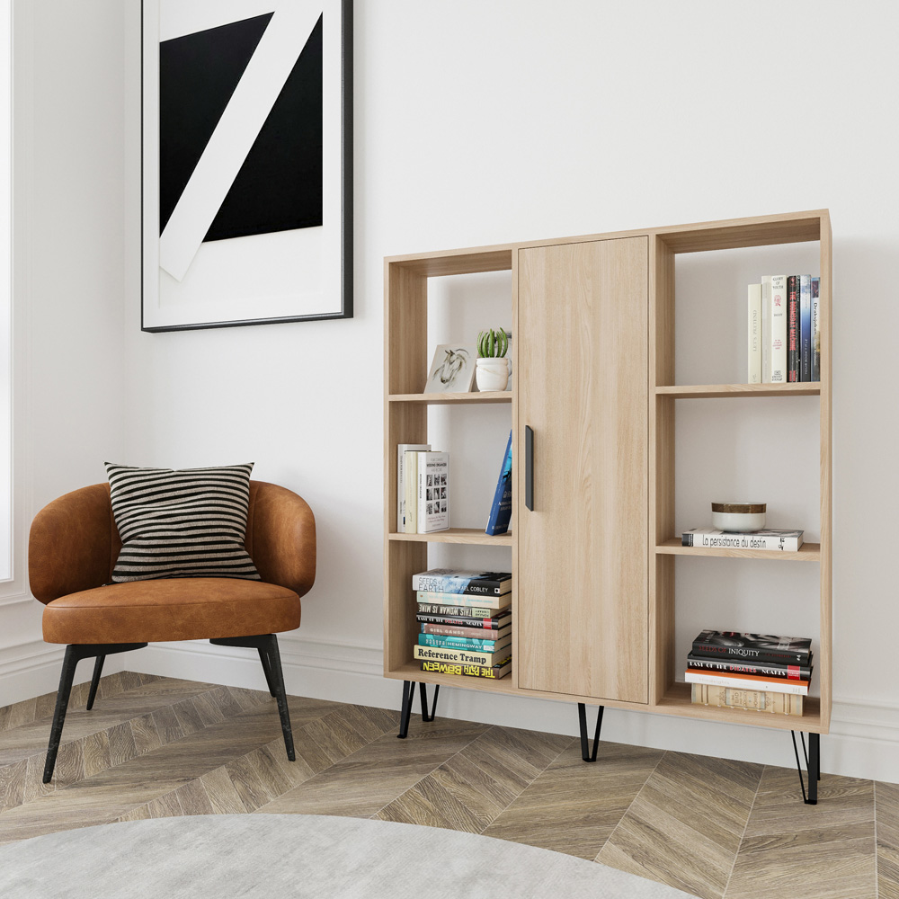 Decorotika Peoria Single Door 6 Shelf Oak Bookcase Image 3