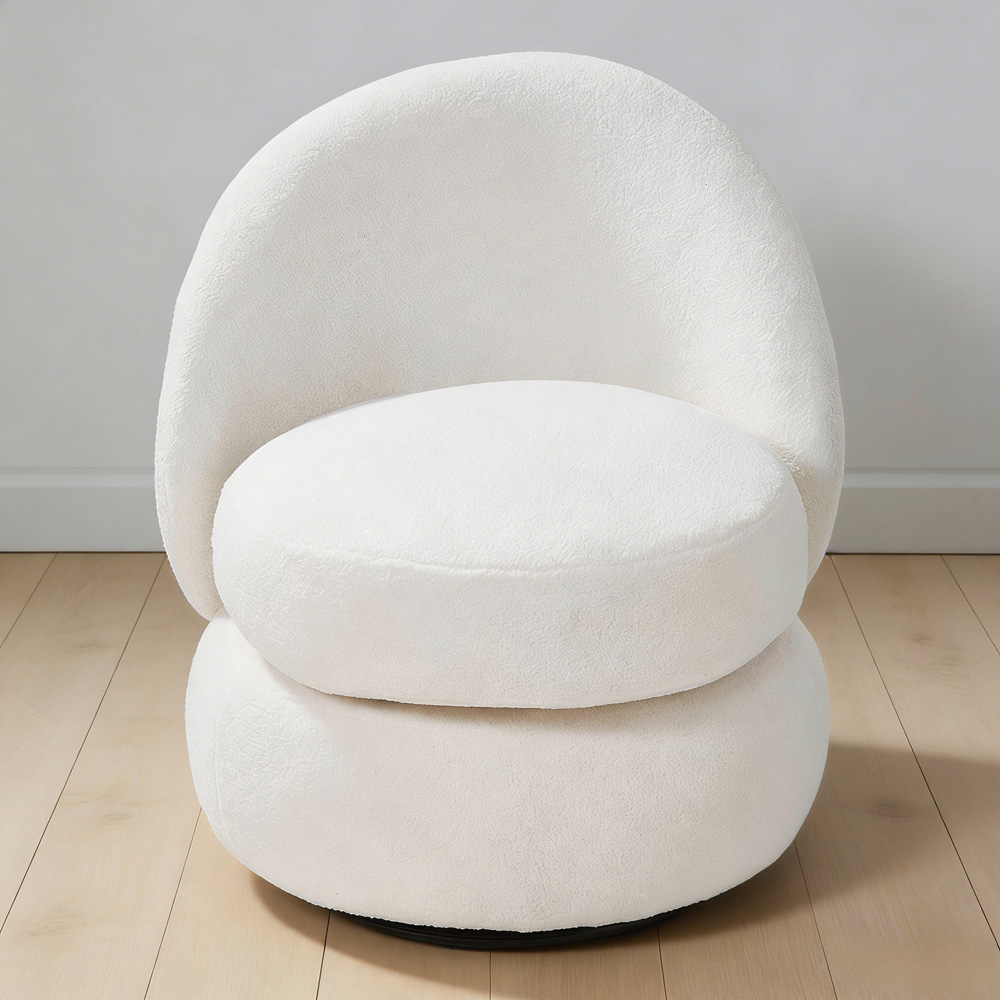 Living and Home White Sherpa Fleece Rounded Design Padded Swivel Accent Chair Image 7