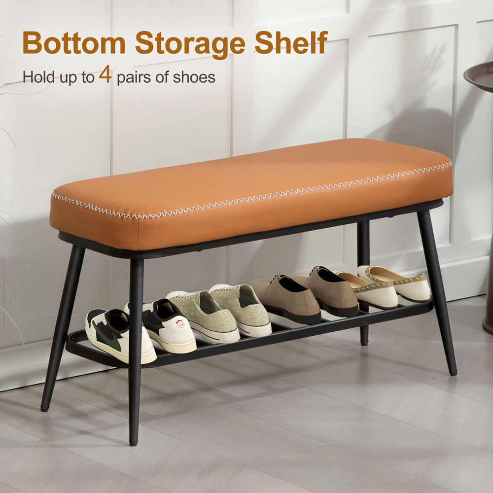 HOMCOM Single Shelf Brown PU Leather Shoe Rack Bench Image 7
