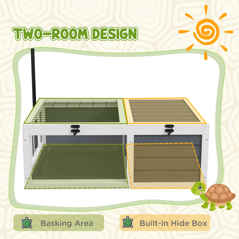 PawHut Grey Wooden Tortoise House with Adjustable Lamp Holder Image 4