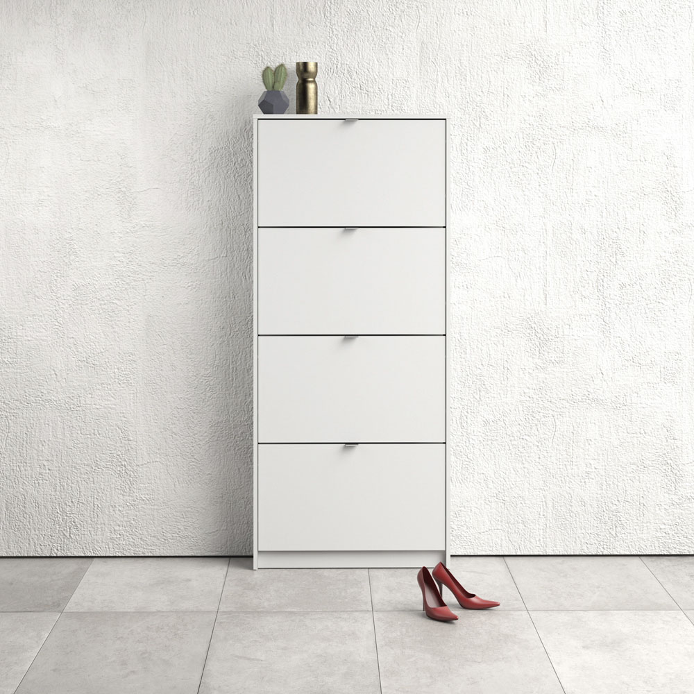 Florence Shoes 4 Flip Door Single Layer White Shoe Storage Cabinet Image 7