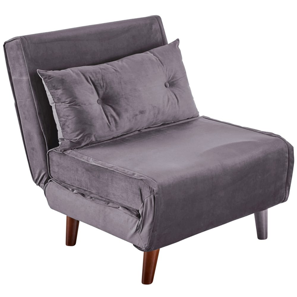 Home Source Morella Single Seater Grey Velvet Folding Sofa Bed with Pillow Image 2