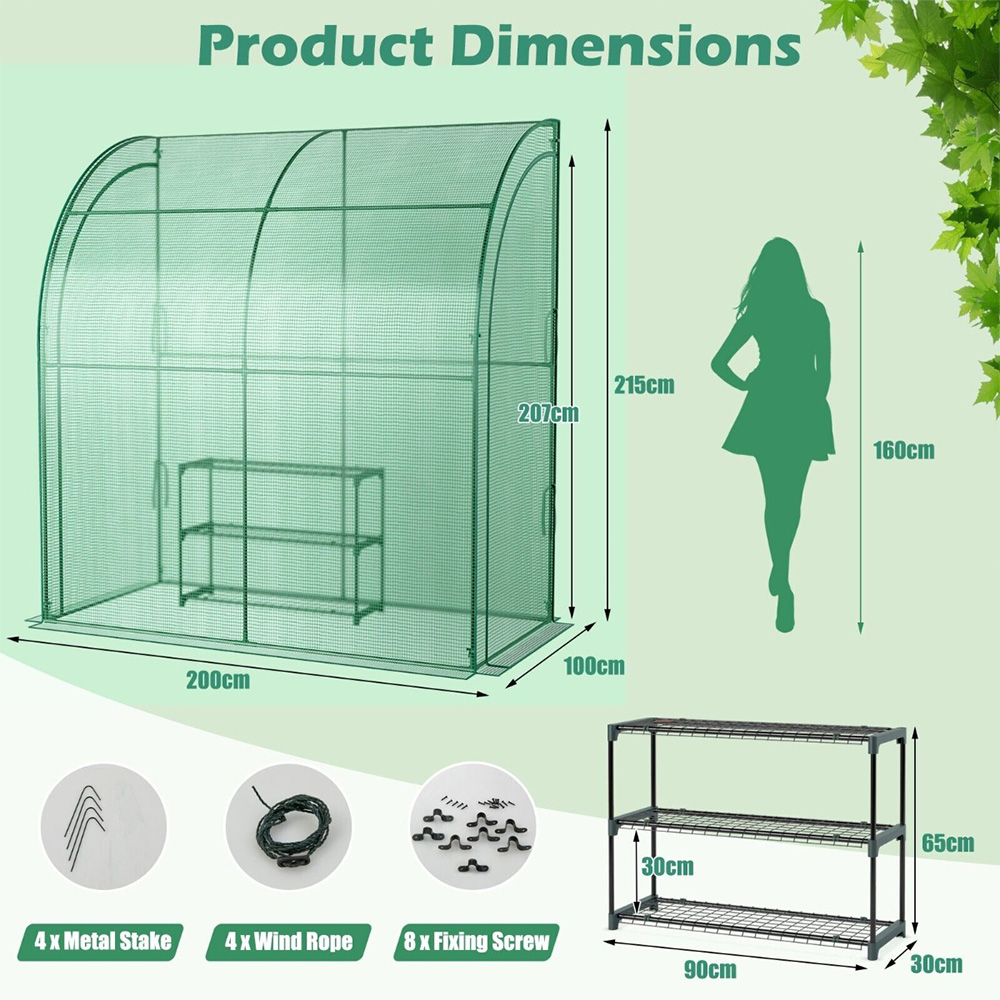 Costway Green 7 x 3ft Walk in Greenhouse with Plant Stand Image 9